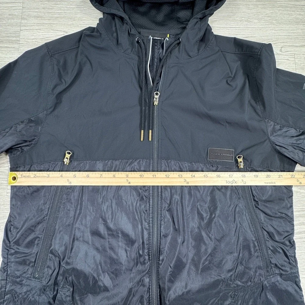 Under Armour Men's Jacket Windbreaker Black Large Hooded Full Zip Lightweight